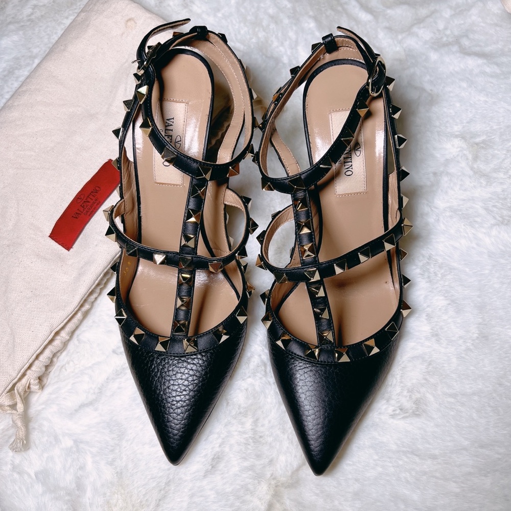 Valentino rockstud slingbacks pumps pebble leather black 36.5
